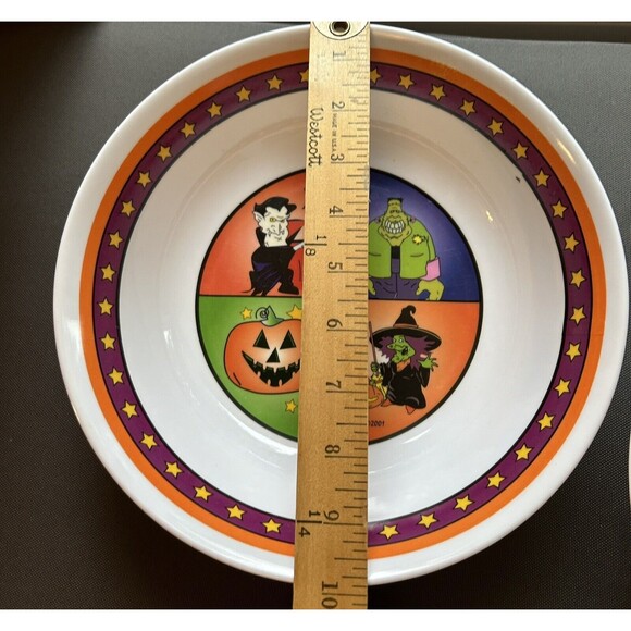 Vintage Halloween Candy Bowls Melamine Mario Lot of 2 Dracula Frankenstein 10" - Picture 3 of 14